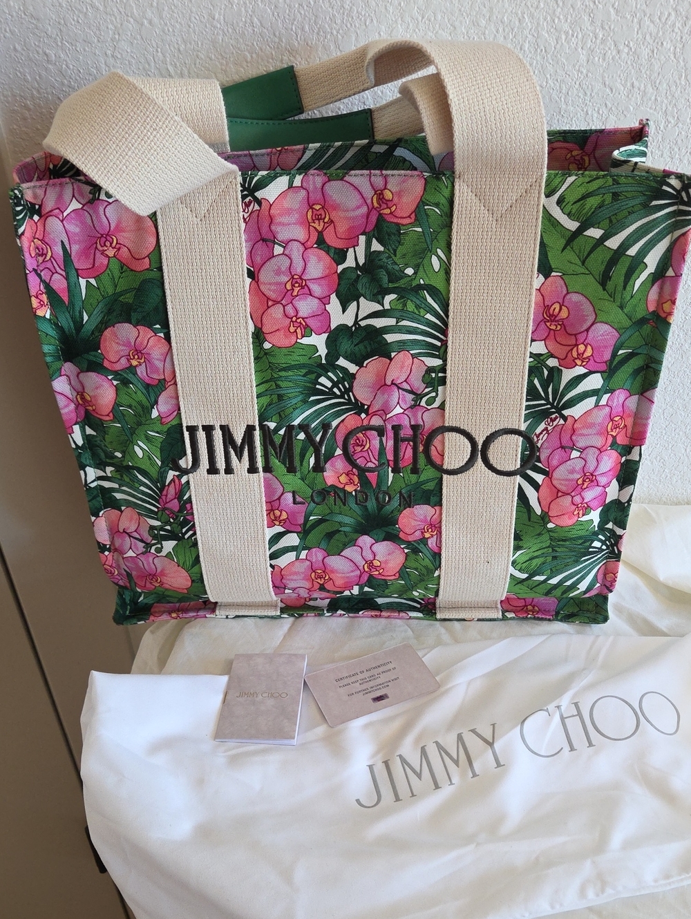 Jimmy Choo Yeree Pink & Green Floral Canvas Tote